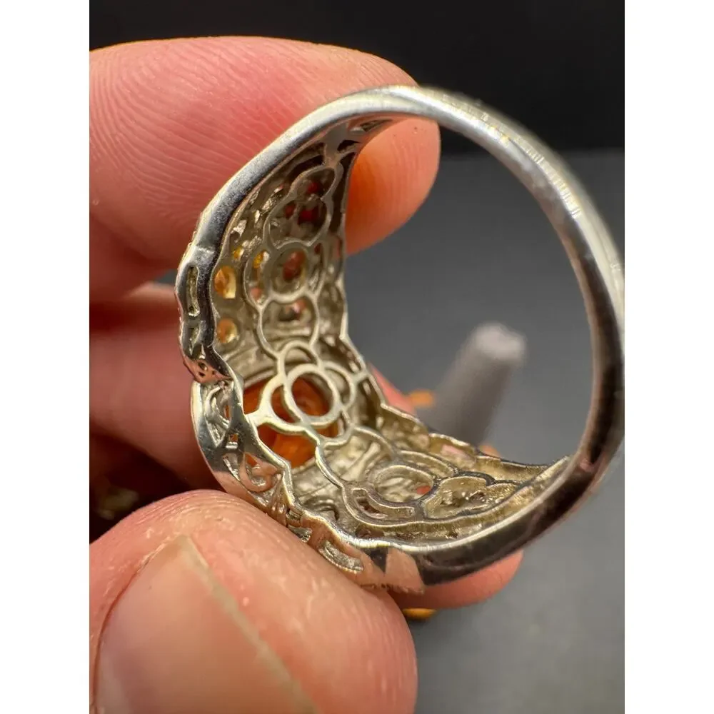 STS Chuck Clemency Sterling Orange Citrine With Gold Vermeil Accents Ring Sz 10
